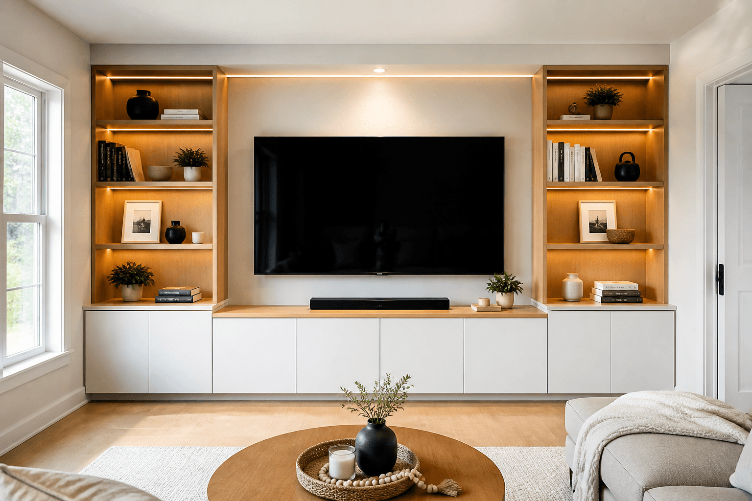 Living-room media wall — Media Cabinets · Watertown, MA