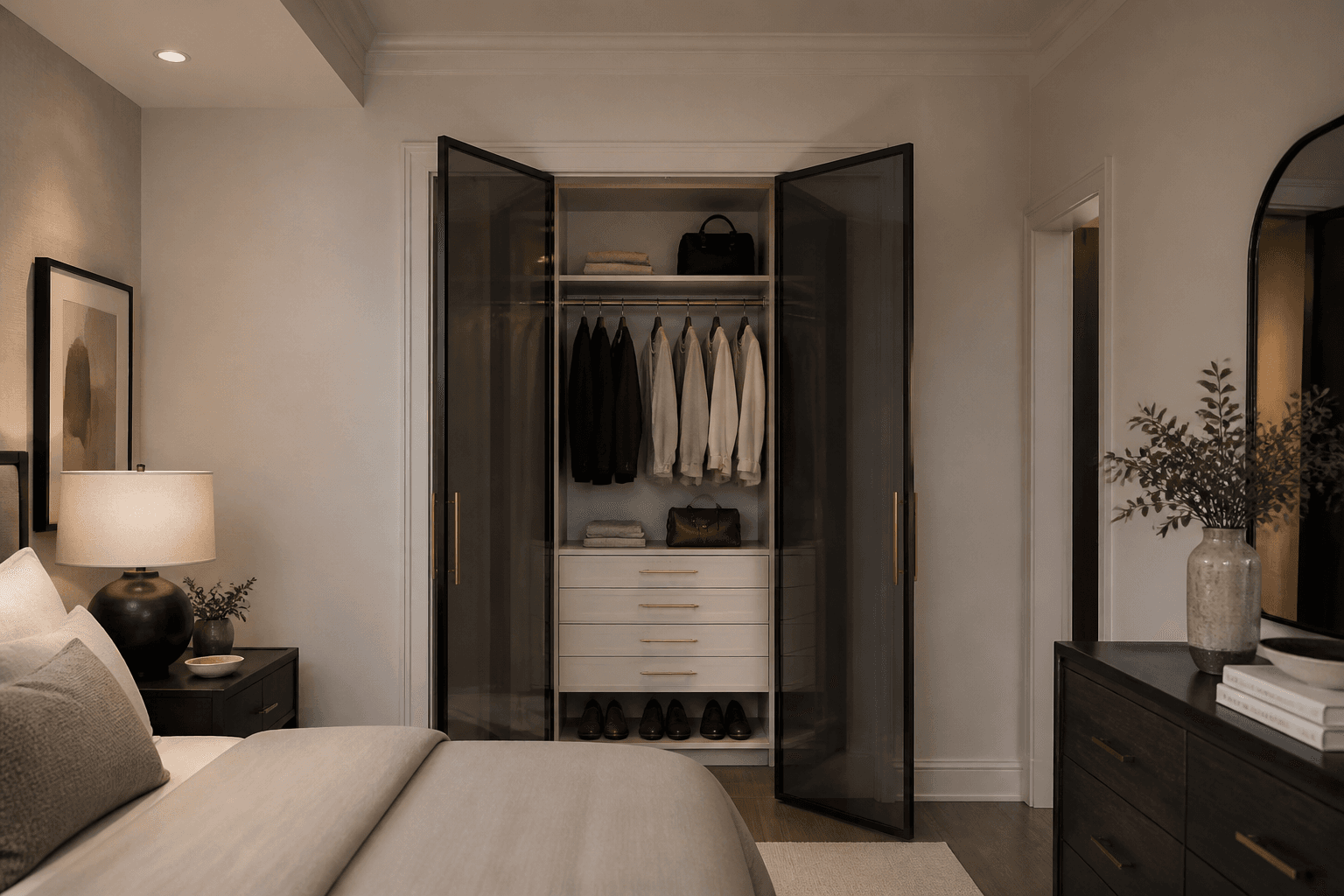 Glass-door bedroom closet — Reach-In Closet · Cambridge, MA