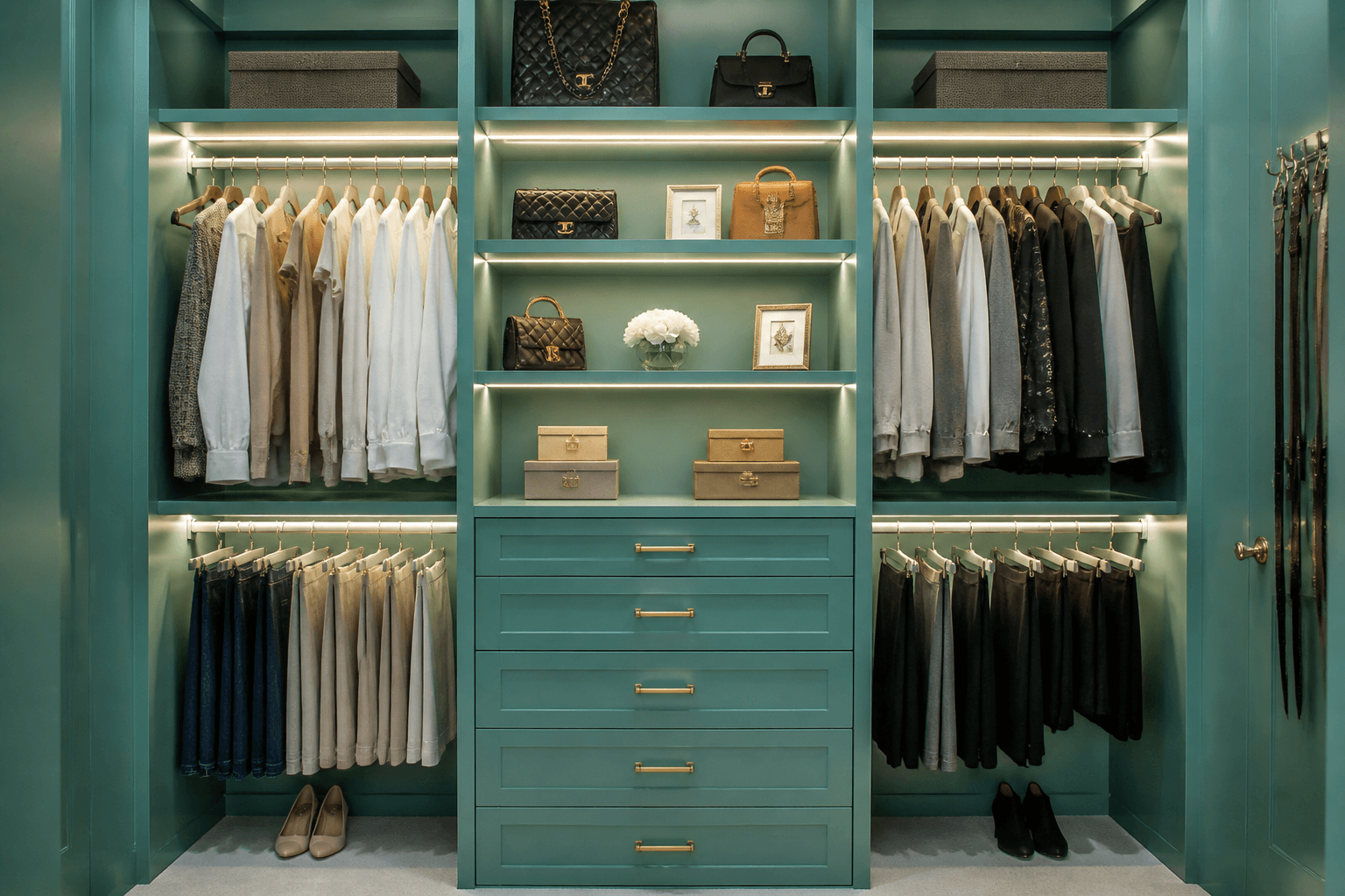 Soft teal dual-tone reach-in — Dual-Tone Closet