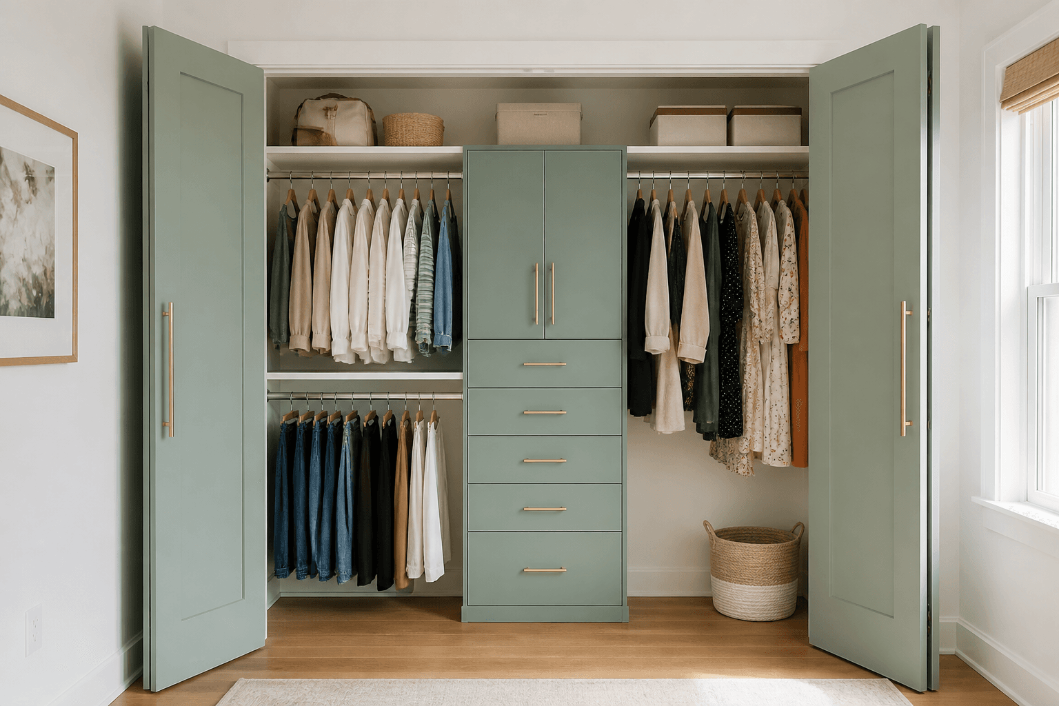 Deep teal dual-tone reach-in — Dual-Tone Closet